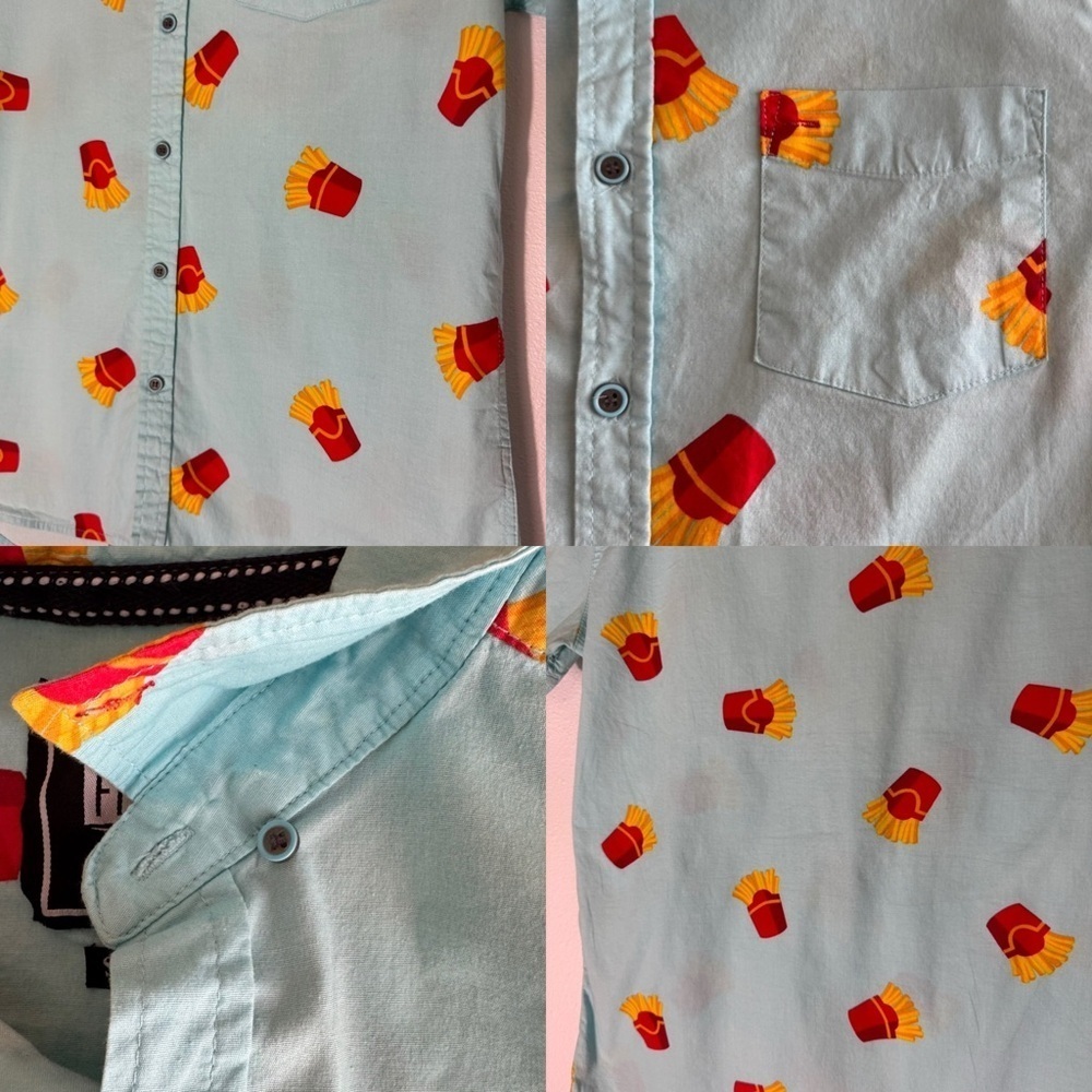 Five Points Industries NYC blue French fry print short sleeve button down size M - Picture 8 of 16